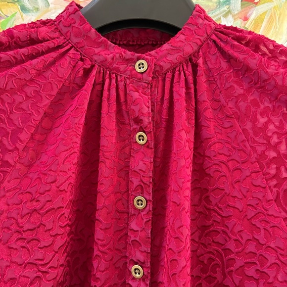 Anthropologie Susanna Burnout Velvet Buttondown Blouse Red XS - Picture 4 of 13